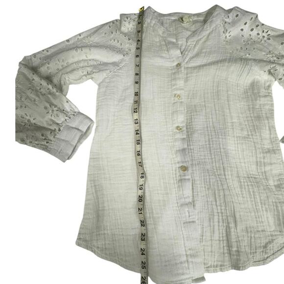 Nicole Miller White   3/4 Sleeve Artelier Embroidered Eyelet Button up Blouse M - Picture 7 of 14